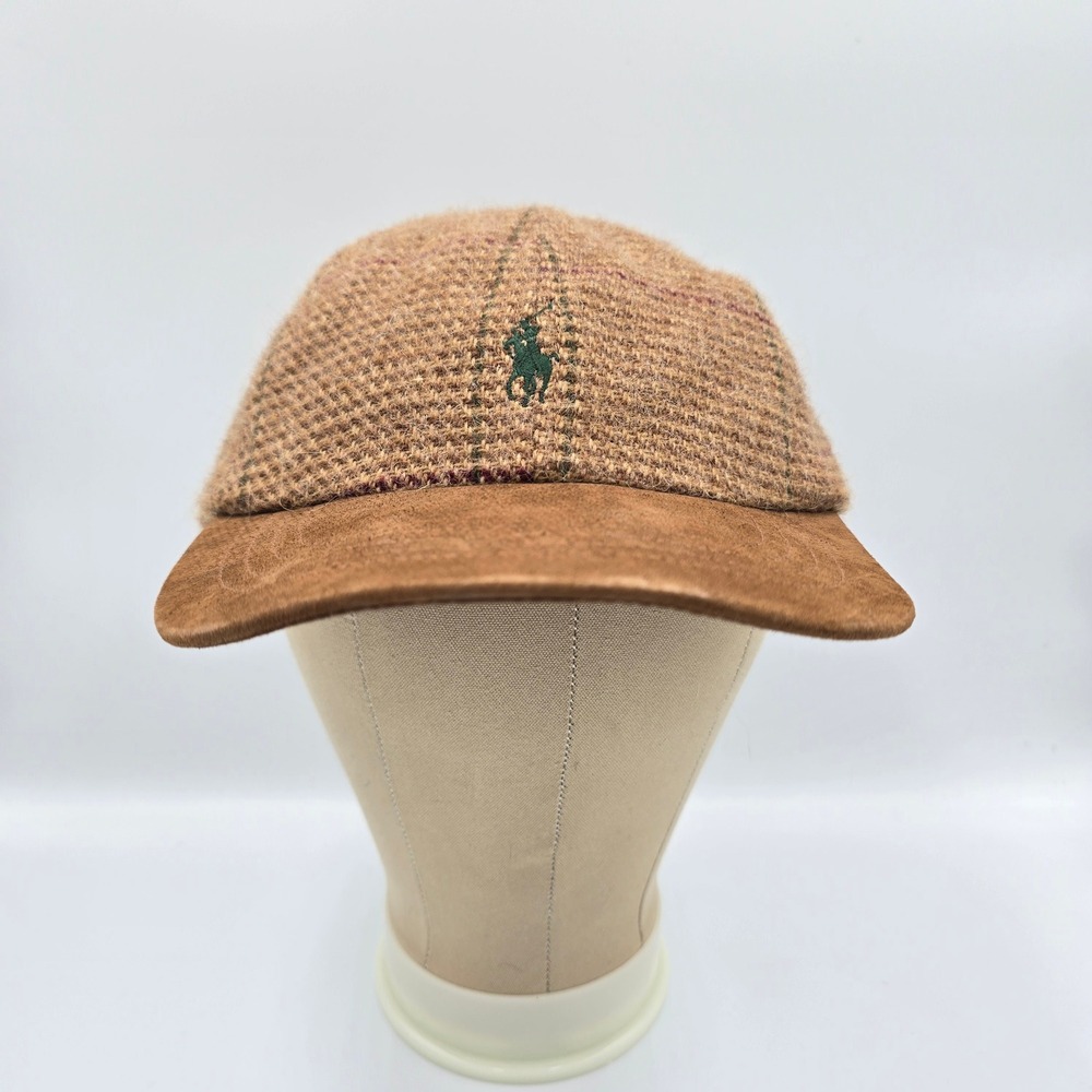 Vtg Polo Ralph Lauren Wool Plaid Hat Alpaca Suede Bill Tweed Heritage Ivy OSFM